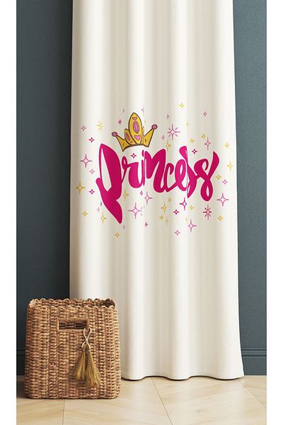 3D ELSE HALI Girl's Room - Princess Crown Patterned, Background Curtain, 140X260Cm