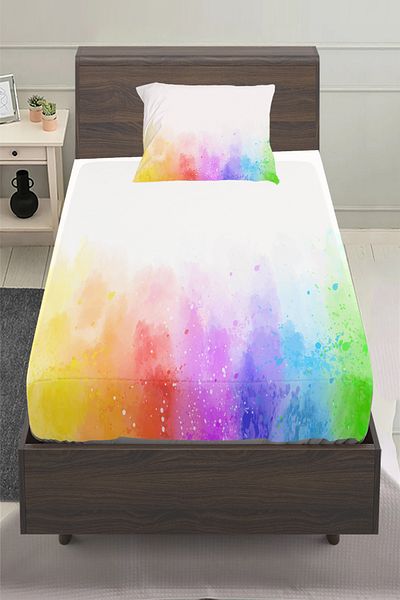3D ELSE HALI Rainbow Patterned Girl's Single Padded Elastic Sheet Set 100X200Cm