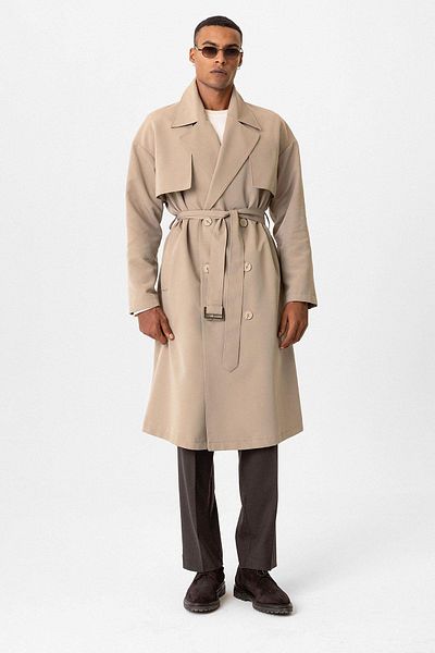 Antioch Beige Double Breasted Trench Coat with Closure Belt