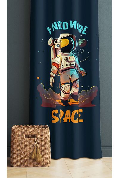 3D ELSE HALI Boy's Room - Blue Astronaut Patterned, 140X260Cm Background Curtain