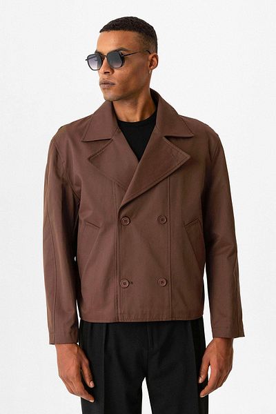 Antioch Brown Crop Fit Men's Trench Coat