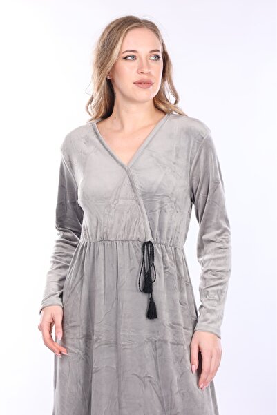 mervemoda ЖІНОЧА ОКСАМИТОВА СУКНЯ З ДОВГИМ РУКАВОМ