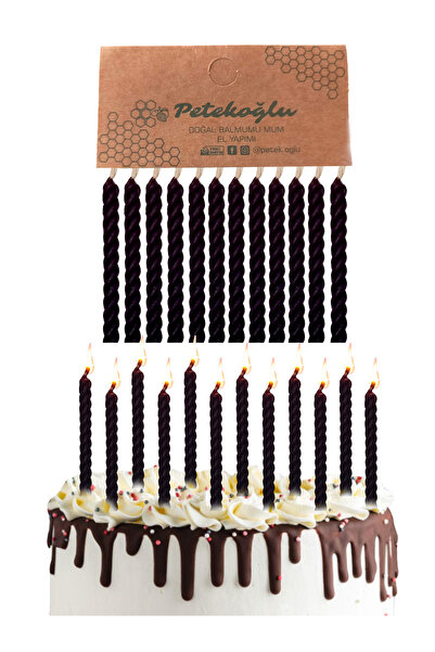 Petekoğlu (12 Adet Siyah) Balmumu Mum Doğal Petek Pasta Parti Mumu Doğym Günü...