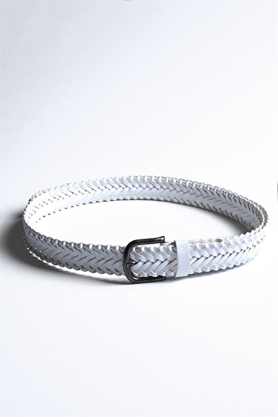 Antioch Ecru Faux Leather Knitted Men's Belt