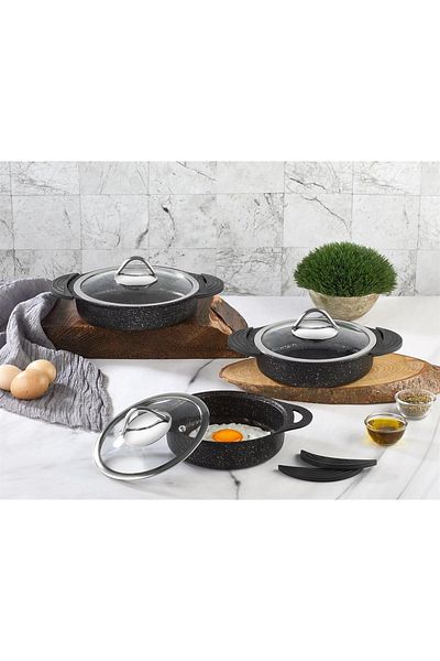 Kahramanlar Olympos 6 Piece Black Cast Iron Sahan Set - 3060