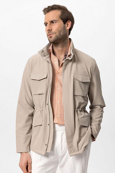 Antioch Beige Stand Collar Safari Men's Coat