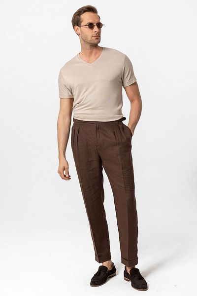 Antioch Dark Beige Basic V-Neck Men's T-Shirt