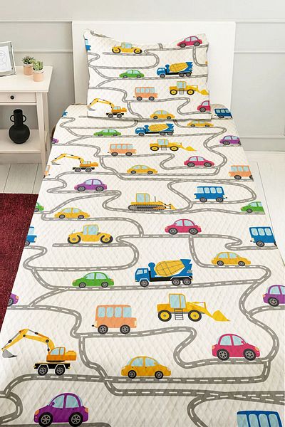 3D ELSE HALI Traffic Patterned Quilted Bedspread for Boy - Single Pique Set