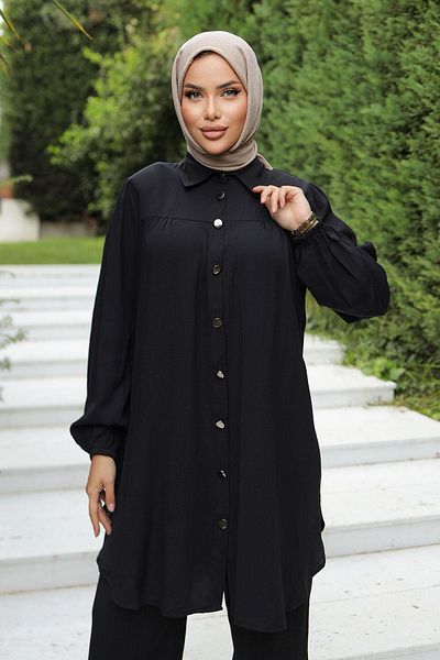 MİSSKAYLE Μαύρο κοστούμι Hijab με λεπτομέρεια με κορδόνια