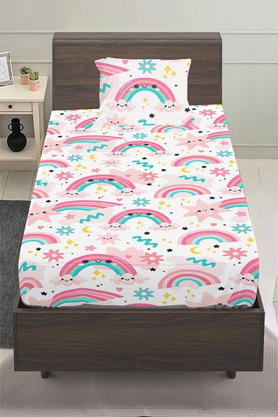 3D ELSE HALI Pink Sky Belted Patterned Girl's Single Padded Elastic Sheet Set 100X200Cm