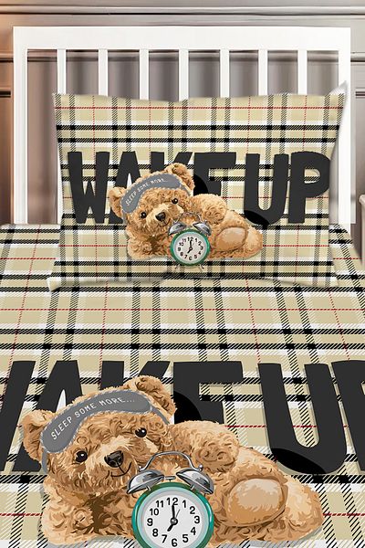 Else Halı Sleeping Bear Teddy Patterned Boys' Decorative Printed Bedspread