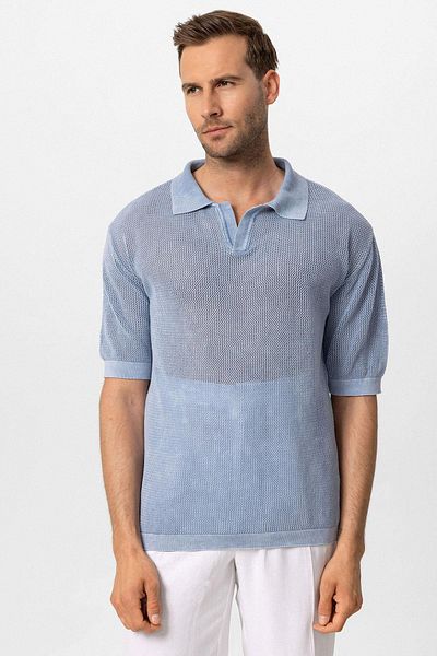Antioch Openwork Men's Polo Neck T-shirt - Blue