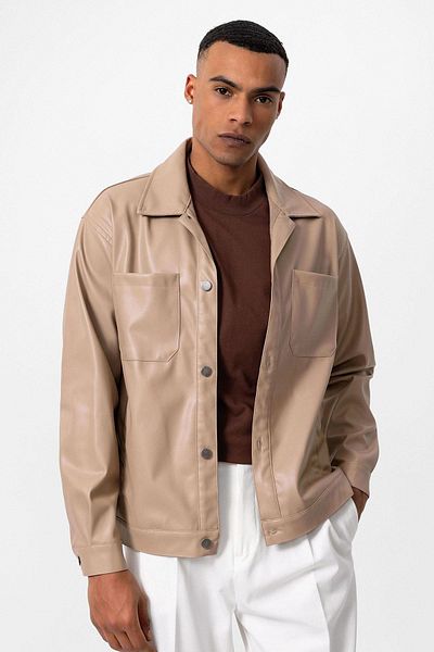 Antioch Camel Faux Leather Men's Thin Coat