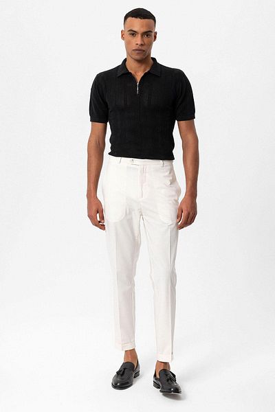 Antioch Men's Knitted T-shirt - Black Polo Collar and Zipper Detail
