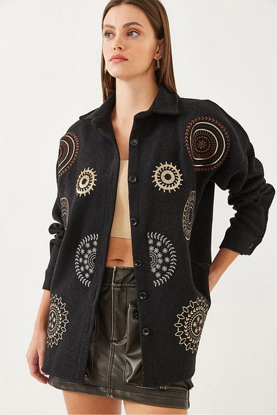 Bianco Lucci Damen-Hemd mit bestickten Pailletten und Pailletten 60351011