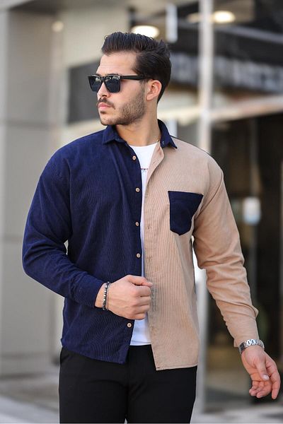 Valiberta Contrast Double Color Corduroy Shirt - Dark Navy