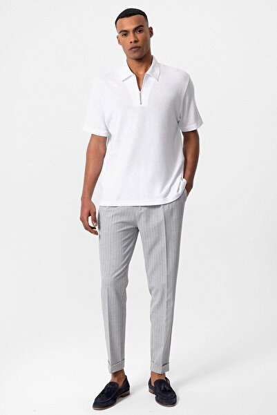 Antioch White Polo Neck Zippered Men's T-Shirt