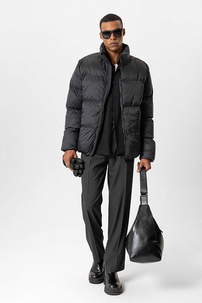 Antioch Black Stand Collar Rubber Puffer Jacket