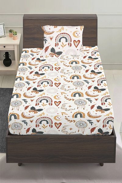 3D ELSE HALI Boho Rainbow Patterned Girl's Single Pillowed Elastic Sheet Set 100X200Cm