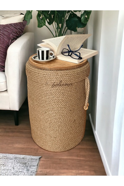 Bohemahomedecor Ψάθινο διακοσμητικό καλάθι από γιούτα για οργάνωση τραπεζιού ...