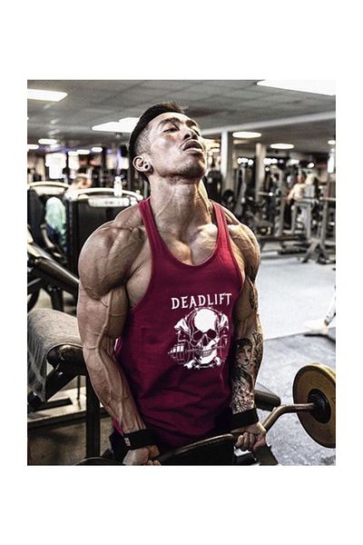Ghedto Dead Lift Skull Fitness Gym Tank Top Athlete's Tank Top [burgundy]