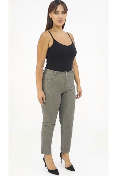 AKŞEN GİYİM High Waist Lycra Large Size Women's Recovery Pants - Herringbone Pattern
