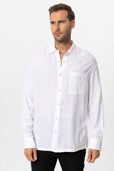 Antioch White Oversize Long Sleeve Men's Shirt