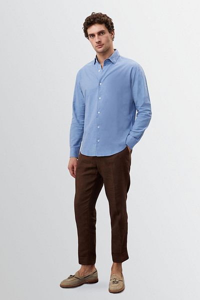 Antioch Men's Shirt - Blue Collar, Button Detail, 100% Linen