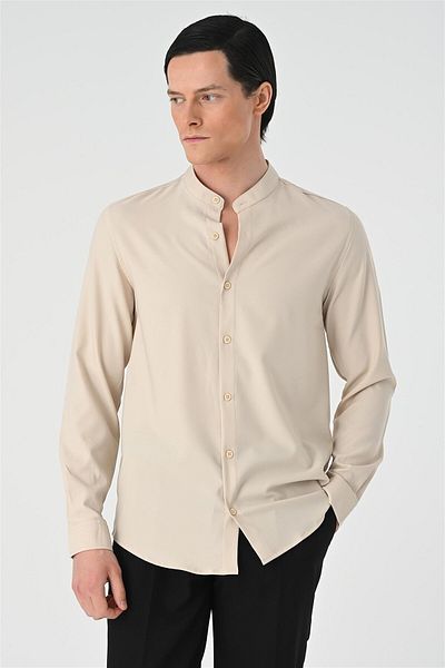 Antioch Beige Regular Fit Judge Collar Men's Shirt