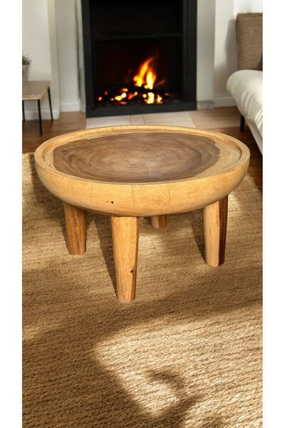 VERSA Doğal Ağaç Masif Kütük Yuvarlak Orta Sehpa 60 Cm,masif Ahşap Yuvarlak O...