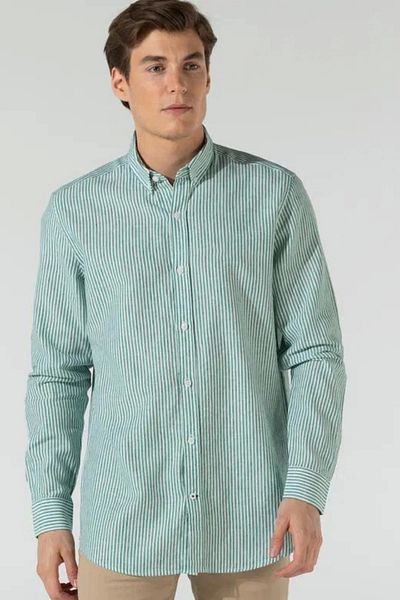 Tam12den Home Ανδρικό ριγέ βαμβακερό πουκάμισο - Mint Green White