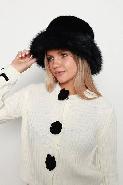 REMSA Black Plush Bucket Women's Heart Hat - Rkş-14