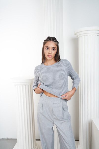 citycenterfashion Women's Corded Pattern Cotton Crew Neck Knitwear Sweater Cty-Abr-7336