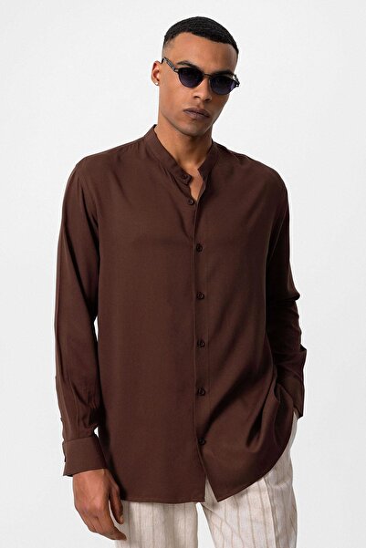 Antioch Men's Shirt - Brown High Collar, Regular Fit