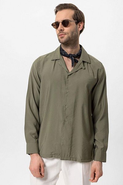 Antioch Khaki Apache Collar Long Sleeve Men's Shirt