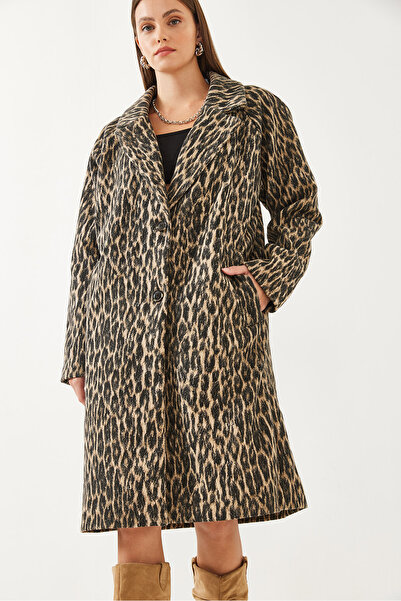 Bianco Lucci Dámský kabát s leopardím vzorem, dvouřadý, razítko 2479 60351031