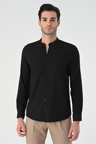 Antioch Black Regular Fit Judge Collar Men's Shirt