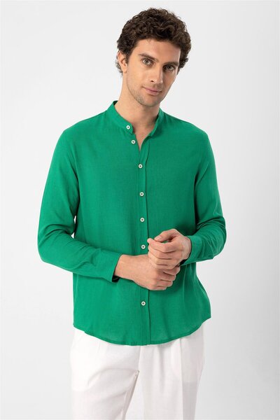 Antioch Duck Green Judge Collar Knitted Textured Men's Shirt