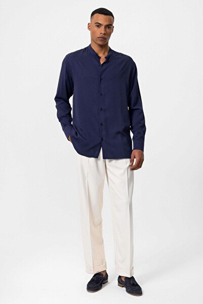 Antioch Men's Shirt - Light Navy Blue, High Collar, Regular Fit