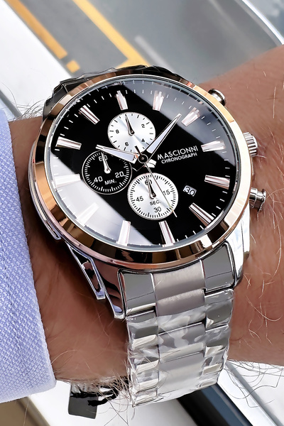 mascionni Orijinal Erkek Hediyelik Kol Saati 3 Atm Su Geçirmez Gümüş Renk Çel...