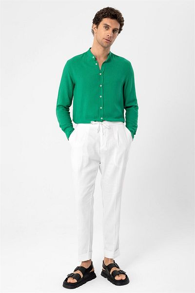 Antioch Duck Green Judge Collar Knitted Textured Men's Shirt