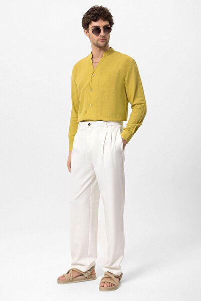 Antioch Açık Safran Hakim Yaka Örme Dokulu Erkek Gömlek