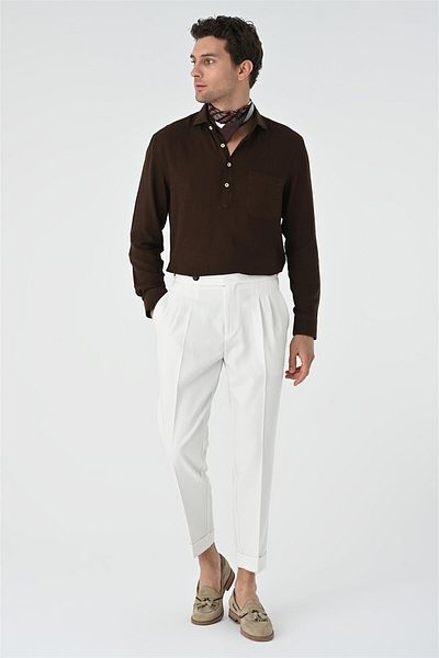 Antioch Brown Half Placket Button Closure Long Sleeve Men's Shirt