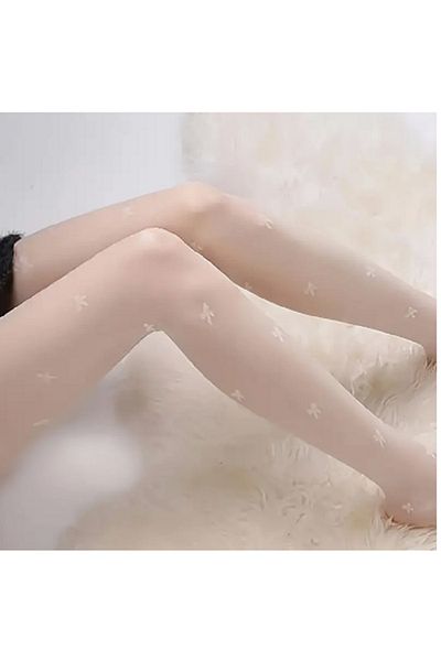 TAKINTI AKSESUAR White Bow Patterned Thin Pantyhose