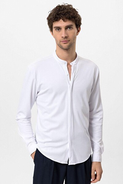 S13 Store Men's judge collar hidden button long sleeve slim fit shirt