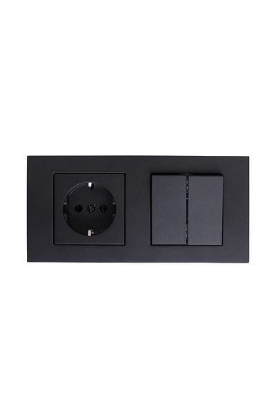 Tenda Ovivo Grano Black Double Set Grounded Socket + Commutator