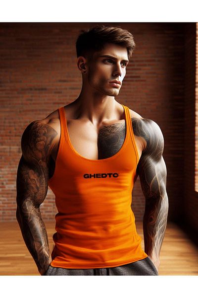 Ghedto Logo Gym Fitness Tank Top Athlete's Tank Top [Orange]