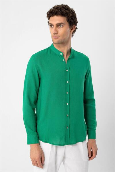 Antioch Duck Green Judge Collar Knitted Textured Men's Shirt