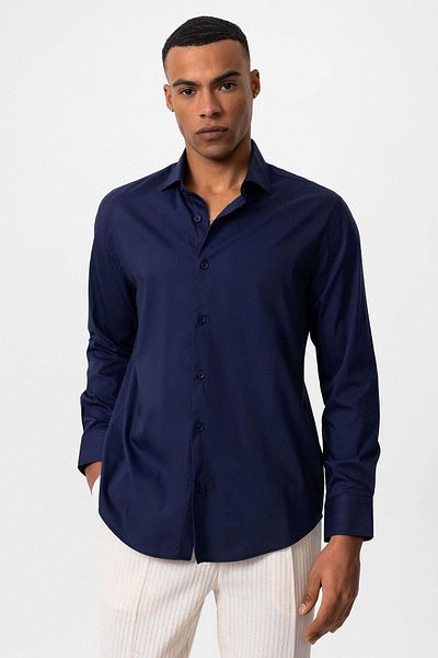 Antioch Classic Men's Shirt - Navy Blue, Slim Fit