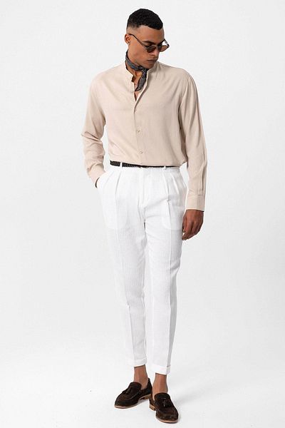 Antioch Beige Men's Shirt - High Collar, Regular Fit
